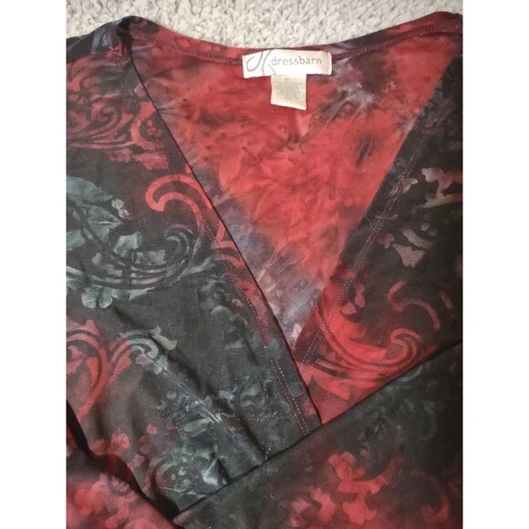 Vintage Y2K XL Red Black Whimsygoth Goth Tunic Front Tie Stretchy Long - Picture 3 of 16